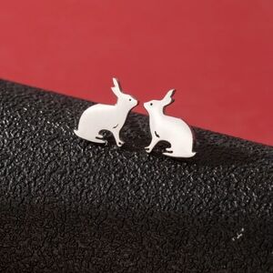 Petite Silver Rabbit Post Earrings New